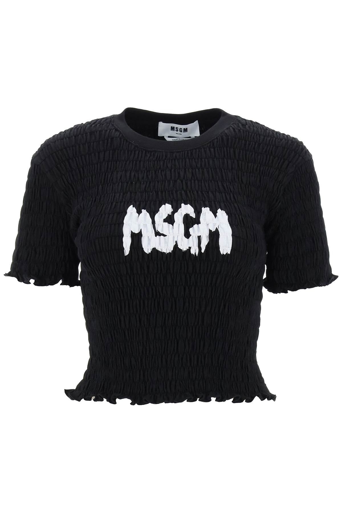 Msgm smocked t-shirt with logo print