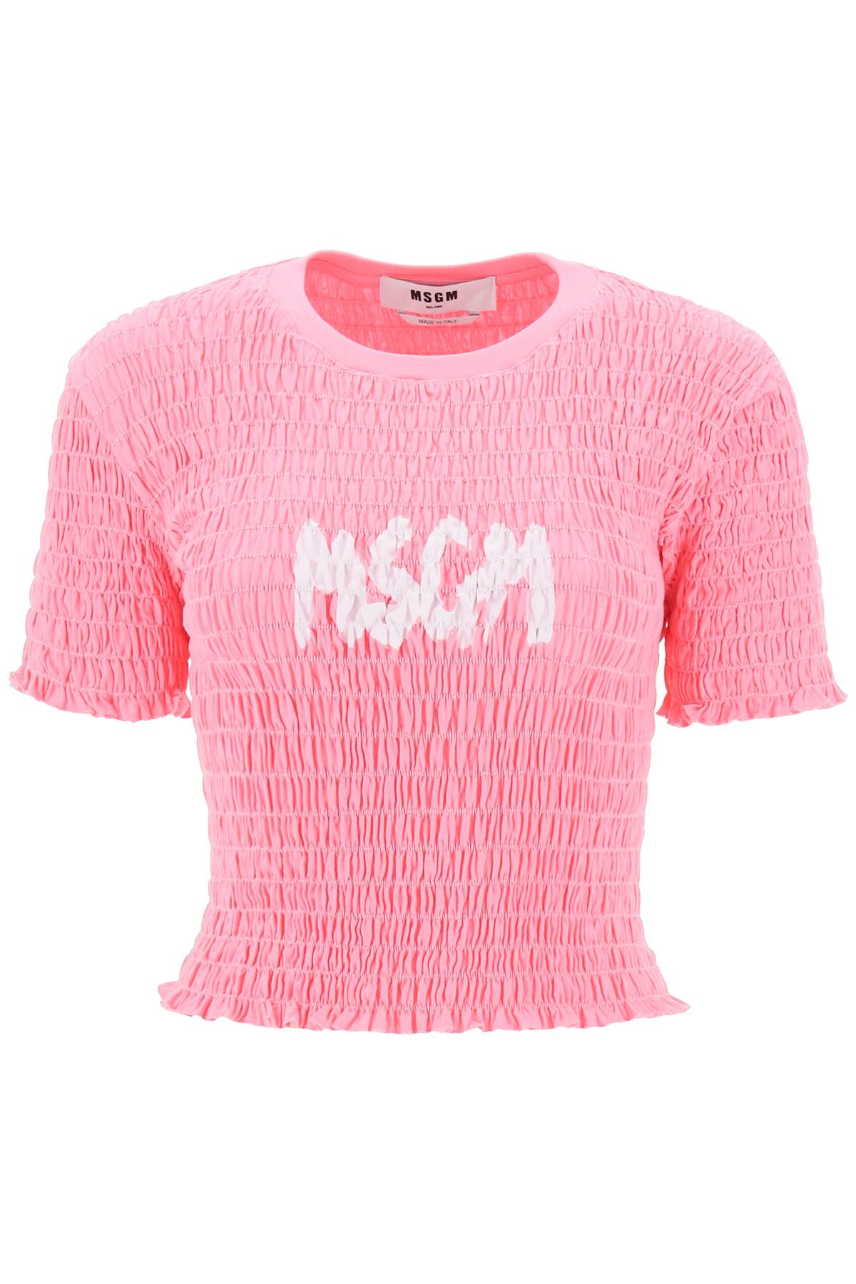 Msgm smocked t-shirt with logo print