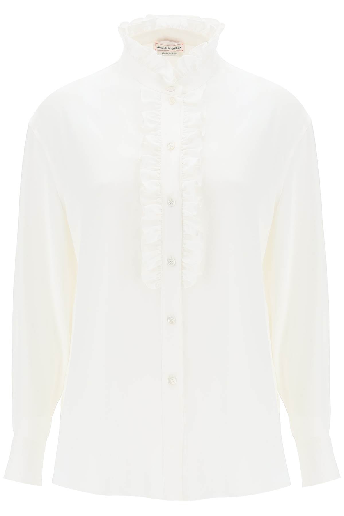 Alexander mcqueen silk satin shirt with ruffles