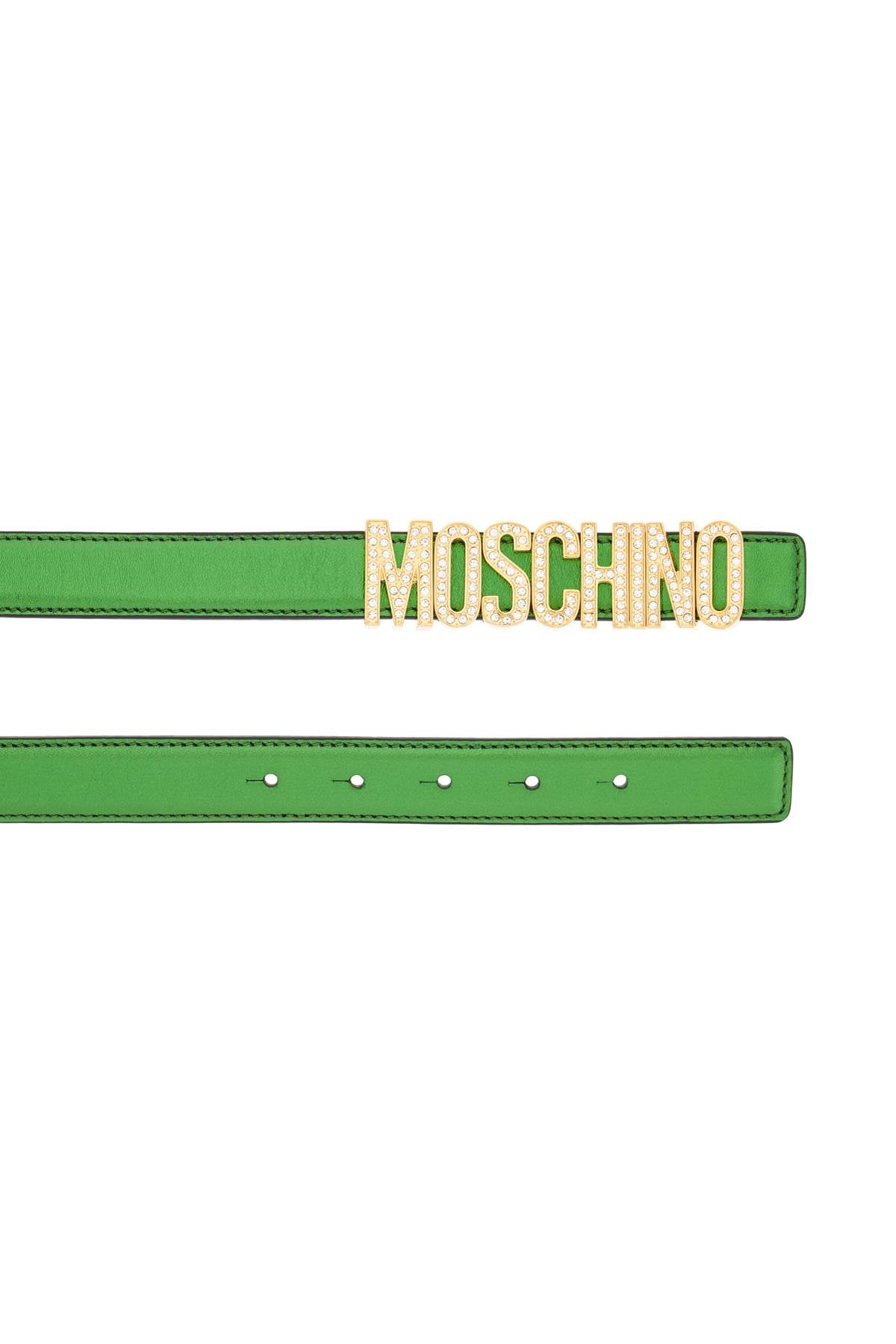 Moschino crystal lettering leather belt