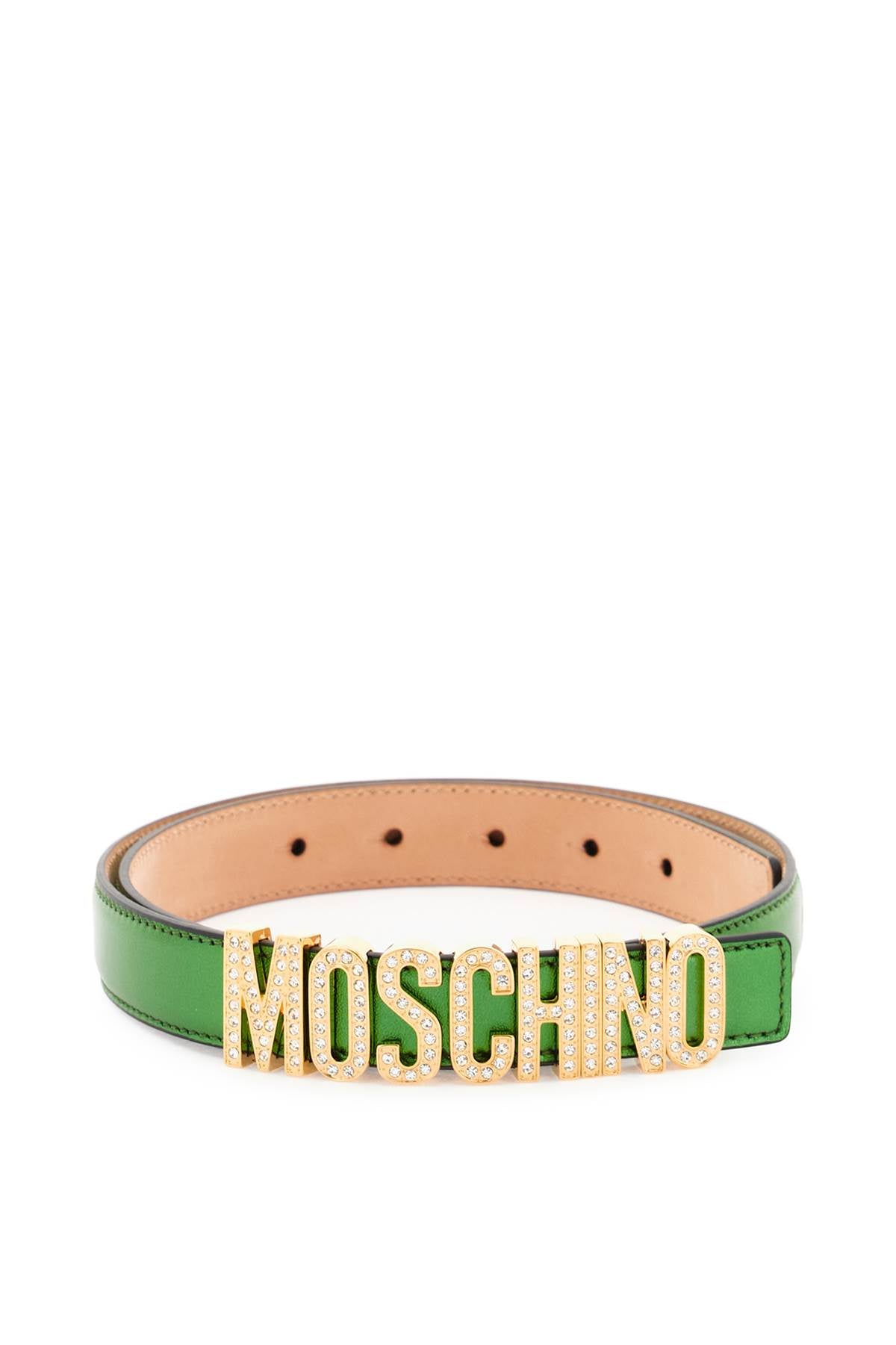 Moschino crystal lettering leather belt