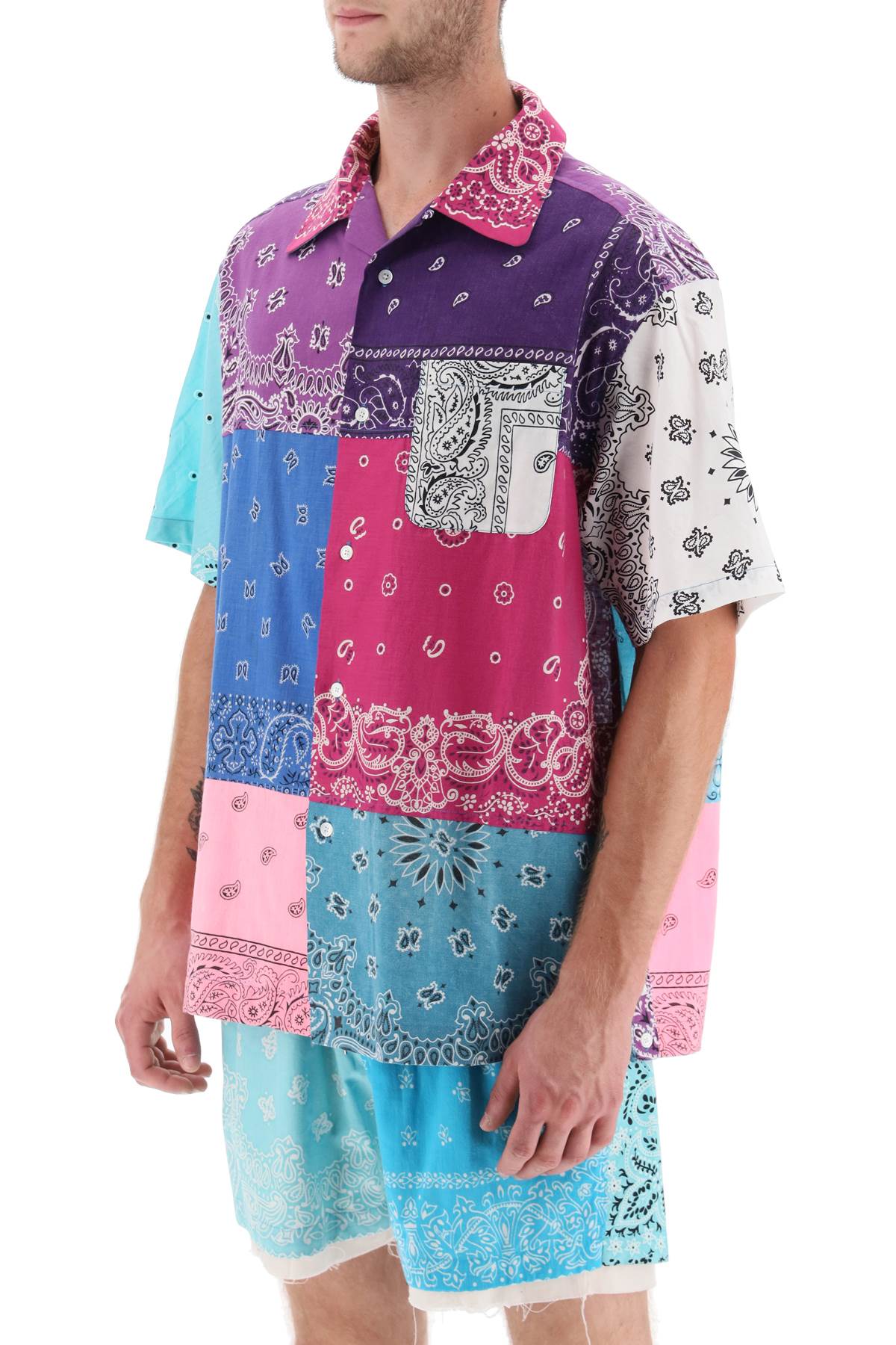 Children of the discordance short-sleeved patchwork shirt with bandana prints - ALPHA PANTHEON Opulencia Elegante | Unveiling the Premier Destination for Designer Fashion & Luxury Apparel