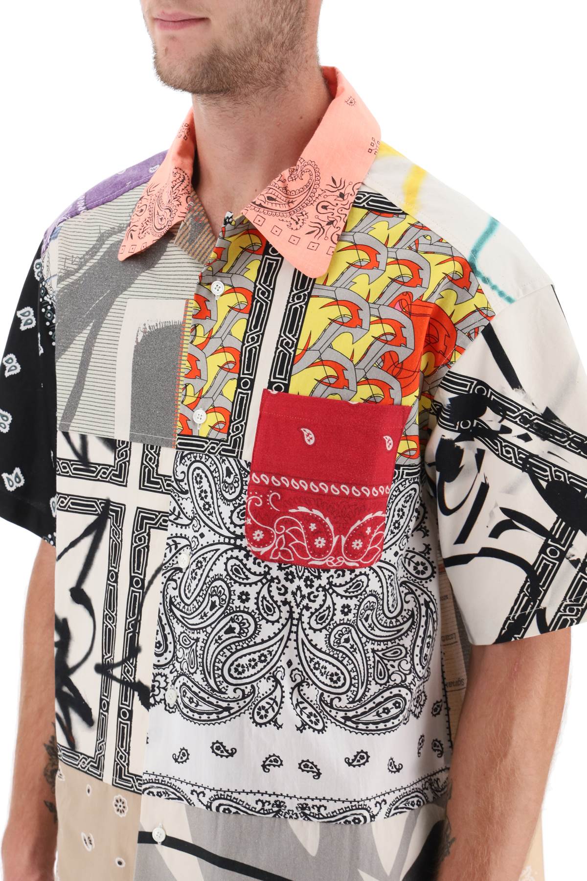 Children of the discordance short-sleeved patchwork shirt