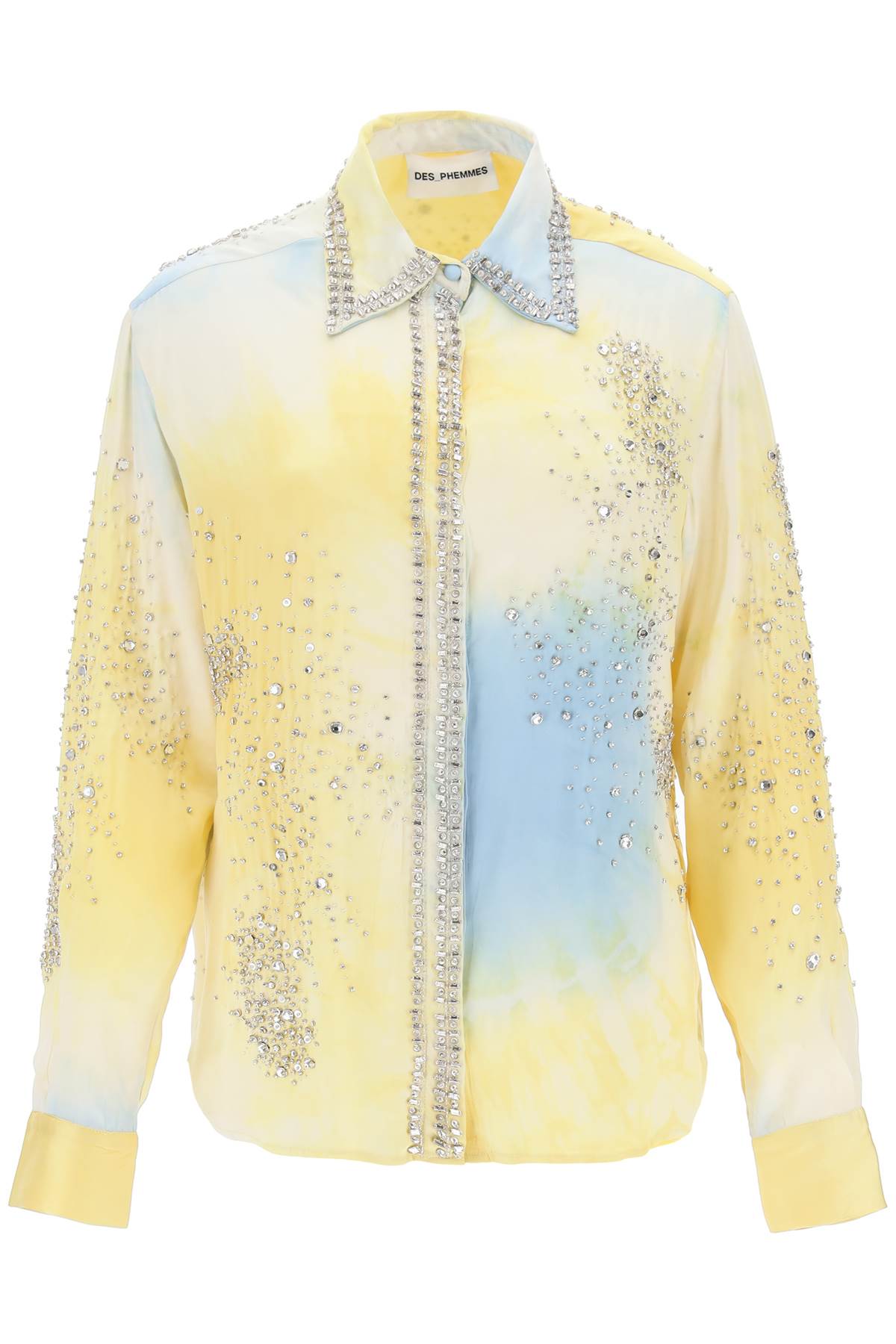 Des phemmes silk satin shirt with tie-dye effect and appliques