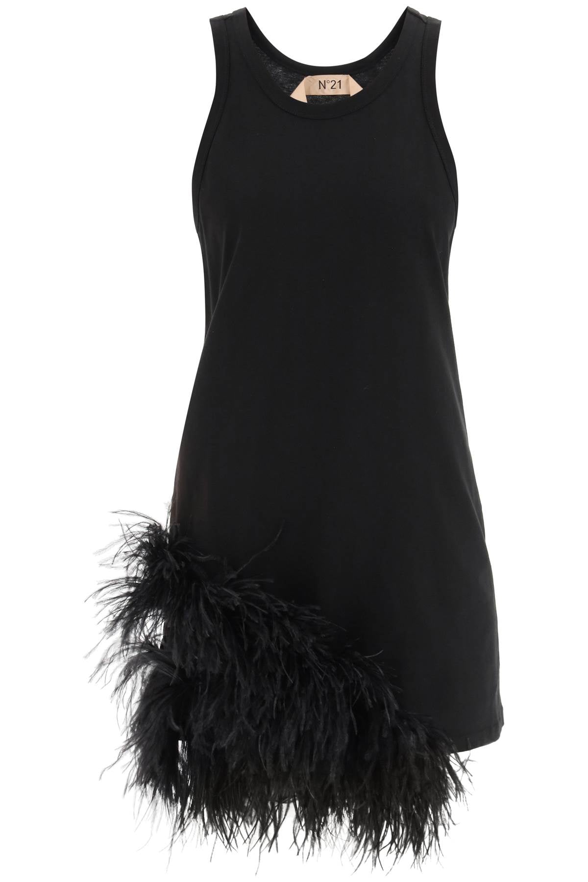 N.21 jersey mini dress with feathers