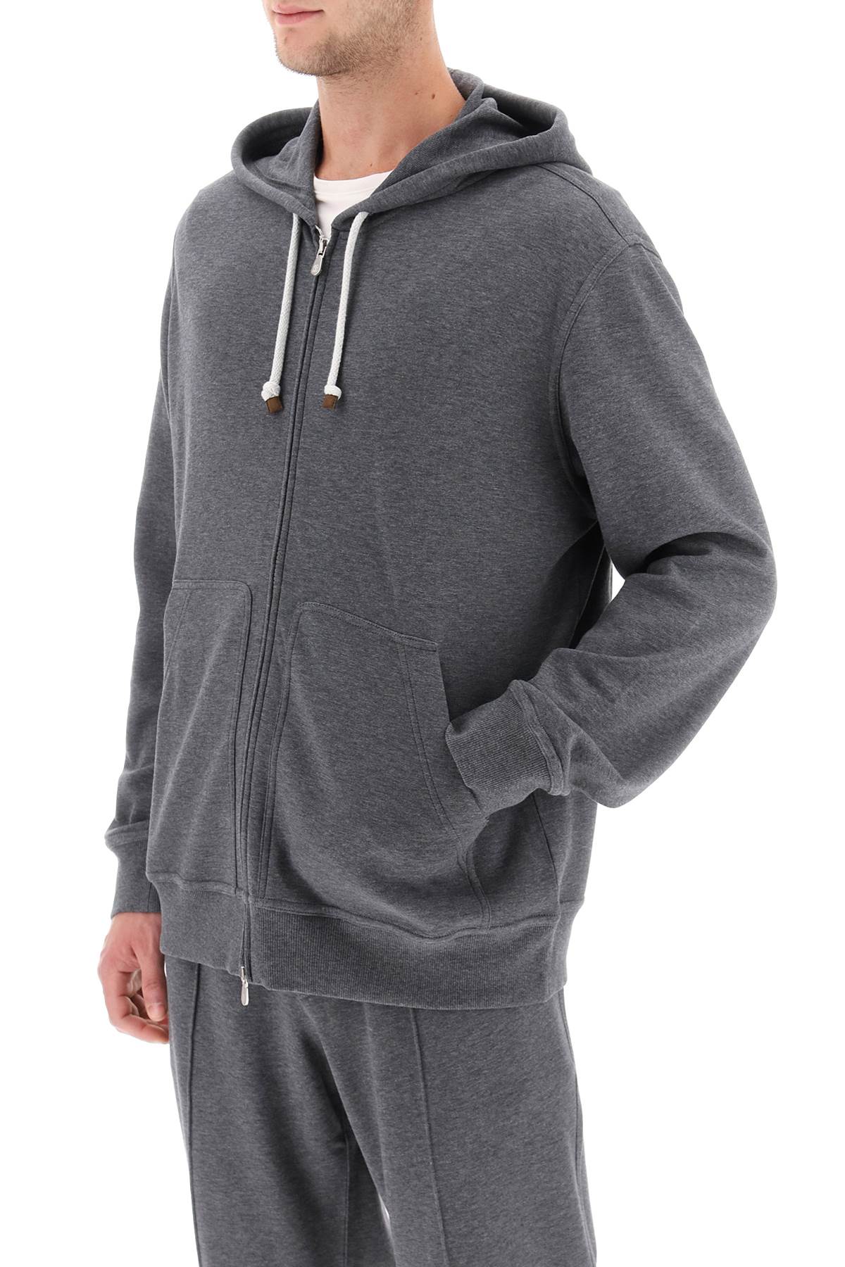 Brunello cucinelli hoodie with zipper in techno cotton