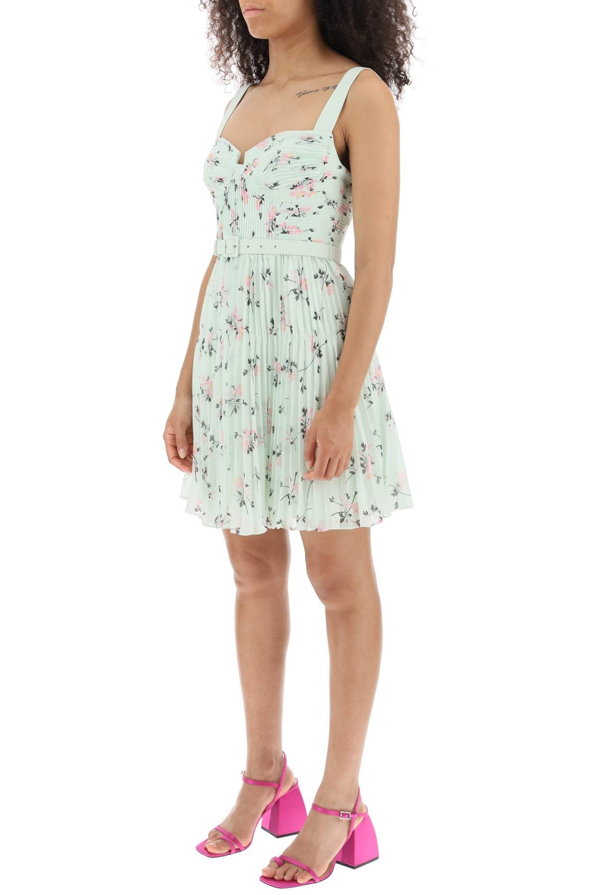 Self portrait mini dress in pleated chiffon with floral motif