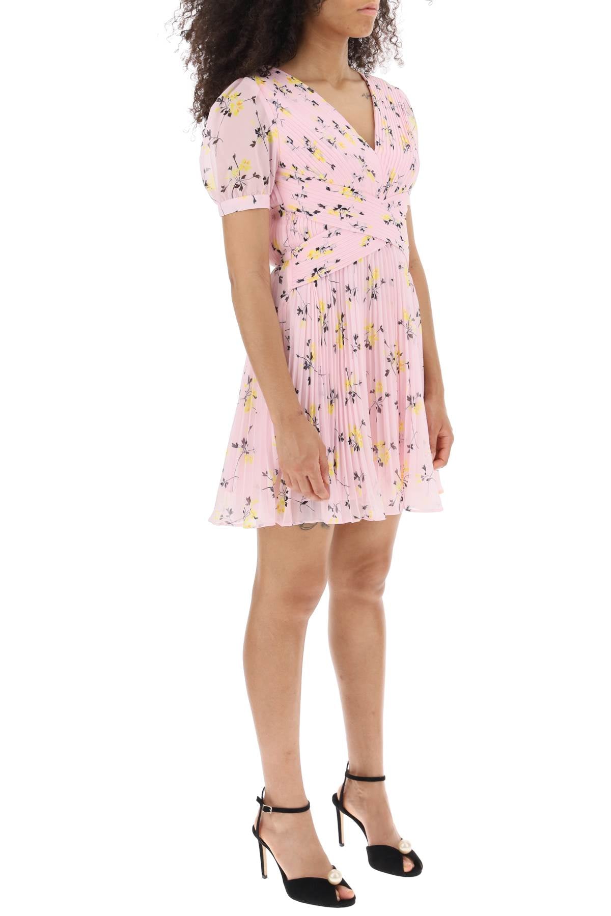 Self portrait short-sleeved mini dress in pleated chiffon with floral motif