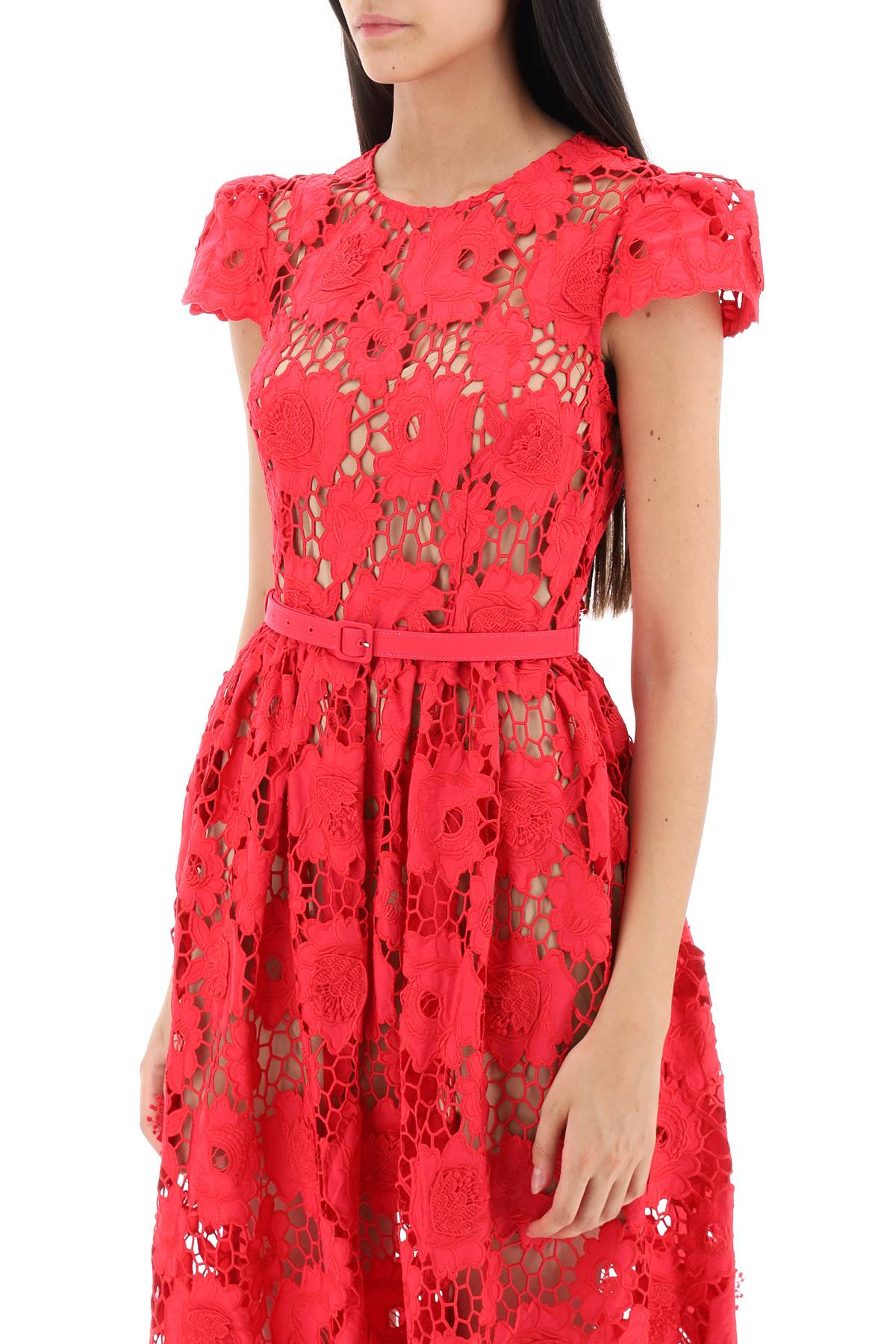 Self portrait 'poppy' midi dress in 3d floral lace