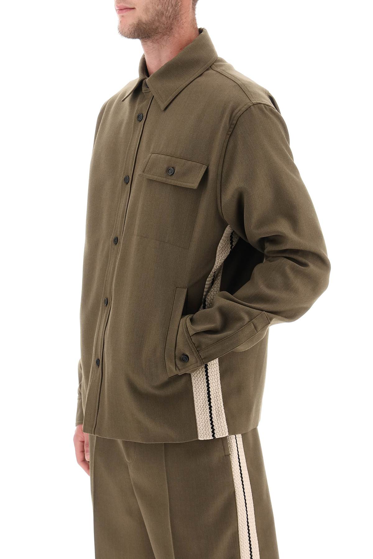 Palm angels gabardine overshirt with contrasting side bands