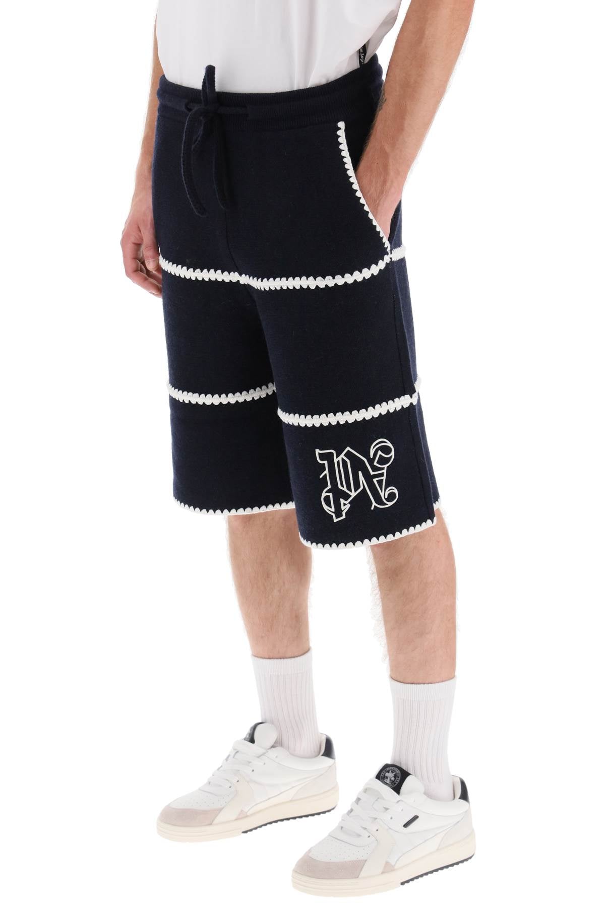 Palm angels wool knit shorts with contrasting trims