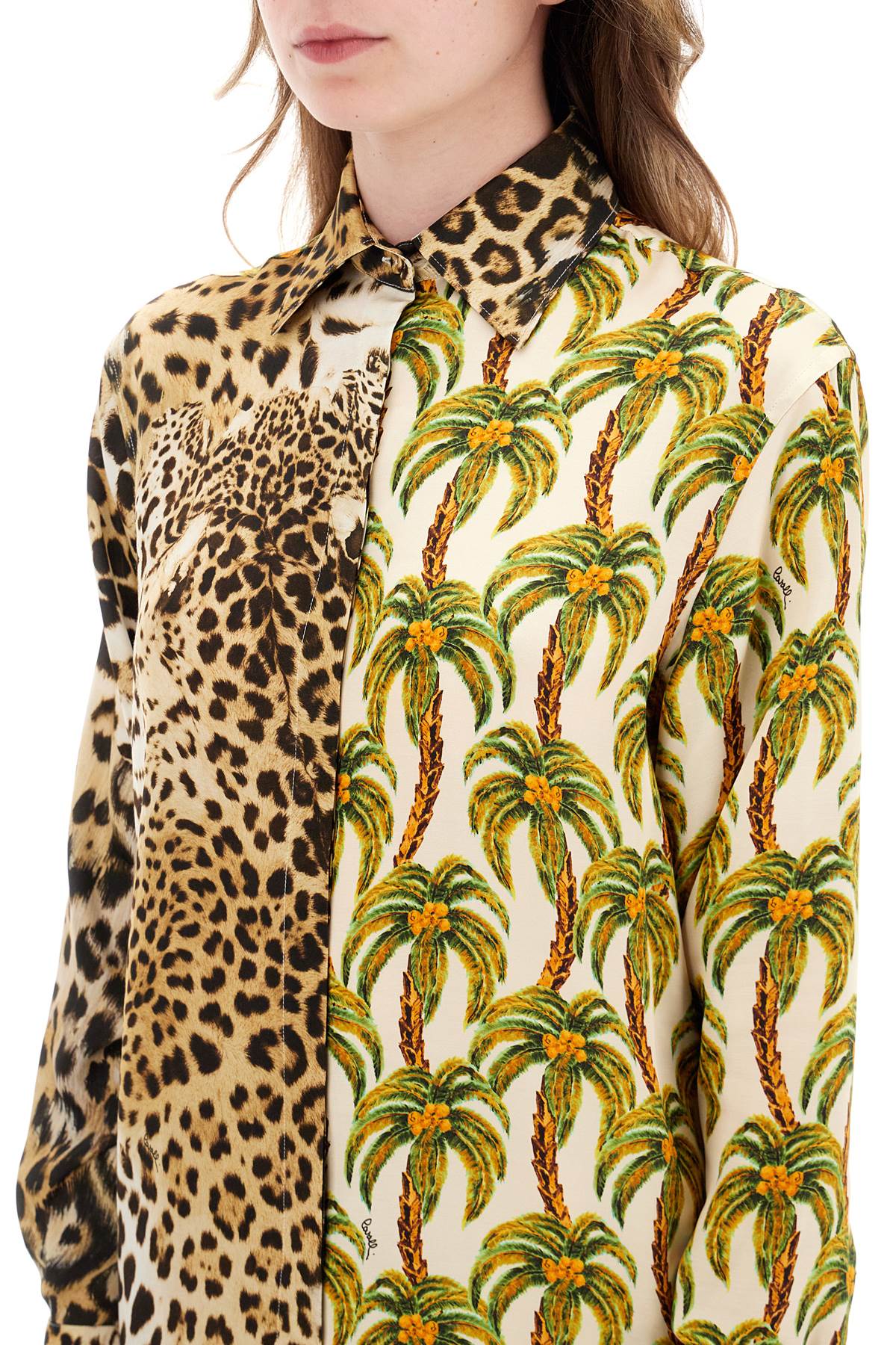 Roberto cavalli jaguar and palm tree printed shirt