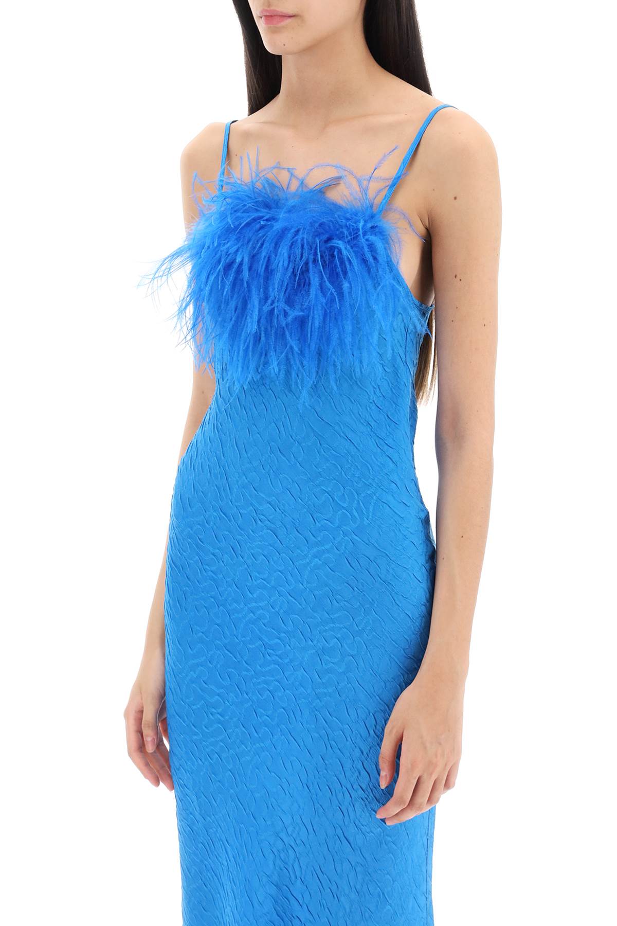 Art dealer 'ella' maxi slip dress in jacquard satin with feathers