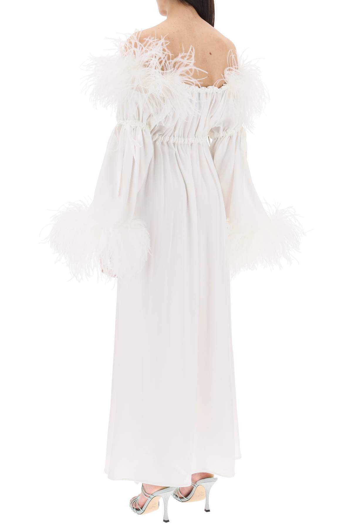 Art dealer 'bettina' maxi dress in satin with feathers