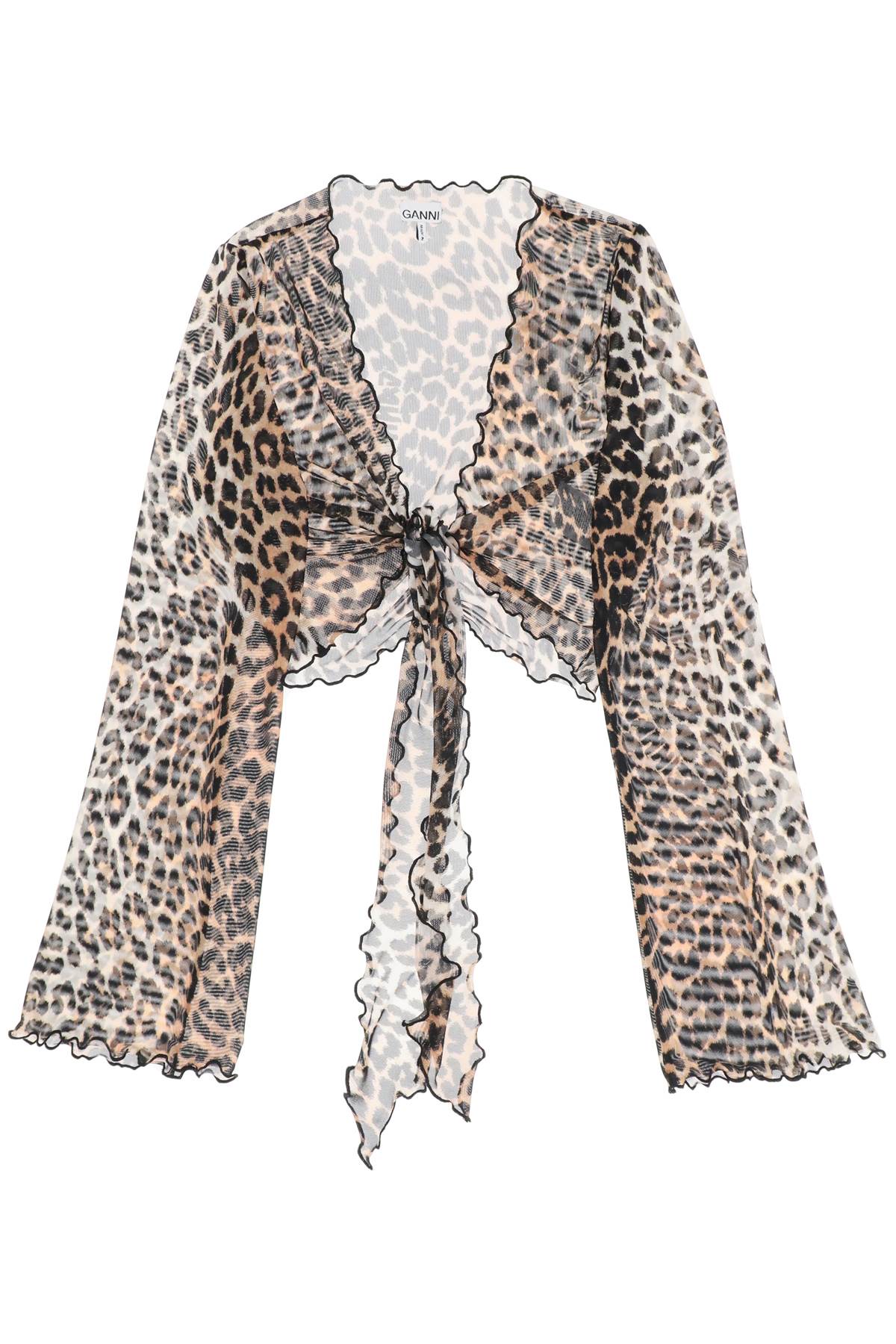 Ganni cover up cropped top in mesh with leopard print - ALPHA PANTHEON Opulencia Elegante | Unveiling the Premier Destination for Designer Fashion & Luxury Apparel